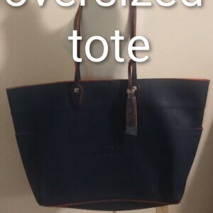 NEW Large TOTE Navy blue Orange Laptop Computer Business Travel Tote 13" X 22"